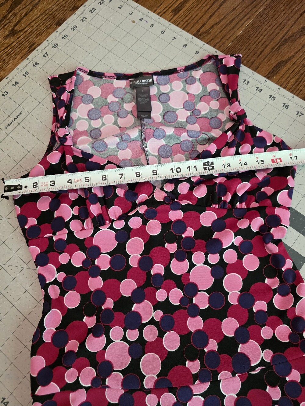 Bisou Bisou Vintage Y2K Polka Dot Dress Pink Purple V-Neck Knot Detail Size 6 - Picture 8 of 10
